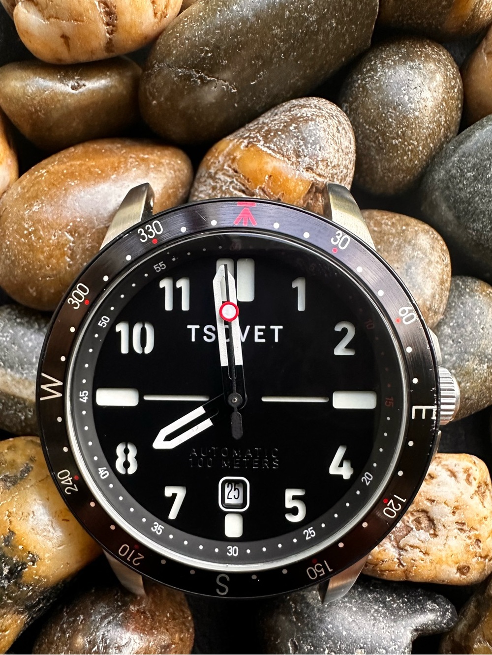Tsovet Black Dial Diver Watch with Compass Bezel automatic Miyota 8215